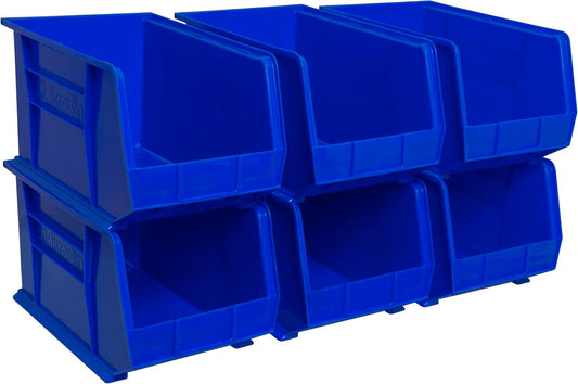 Akro-Mils 30260 AkroBins Plastic Storage Bins, Space-Saving Stackable Bins for Garage, Pantry, Craft Organization, 18" x 11" x 10", Blue, 6-Pack