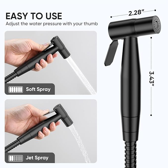 Arofa Handheld Toilet Bidet Sprayer for Toilet-Adjustable Water Pressure Control with Bidet Hose for Feminine Wash, Stainless Steel Brushed Nickel Bidet Faucet Cloth Diaper for Baby Wash, Black,3 Pack