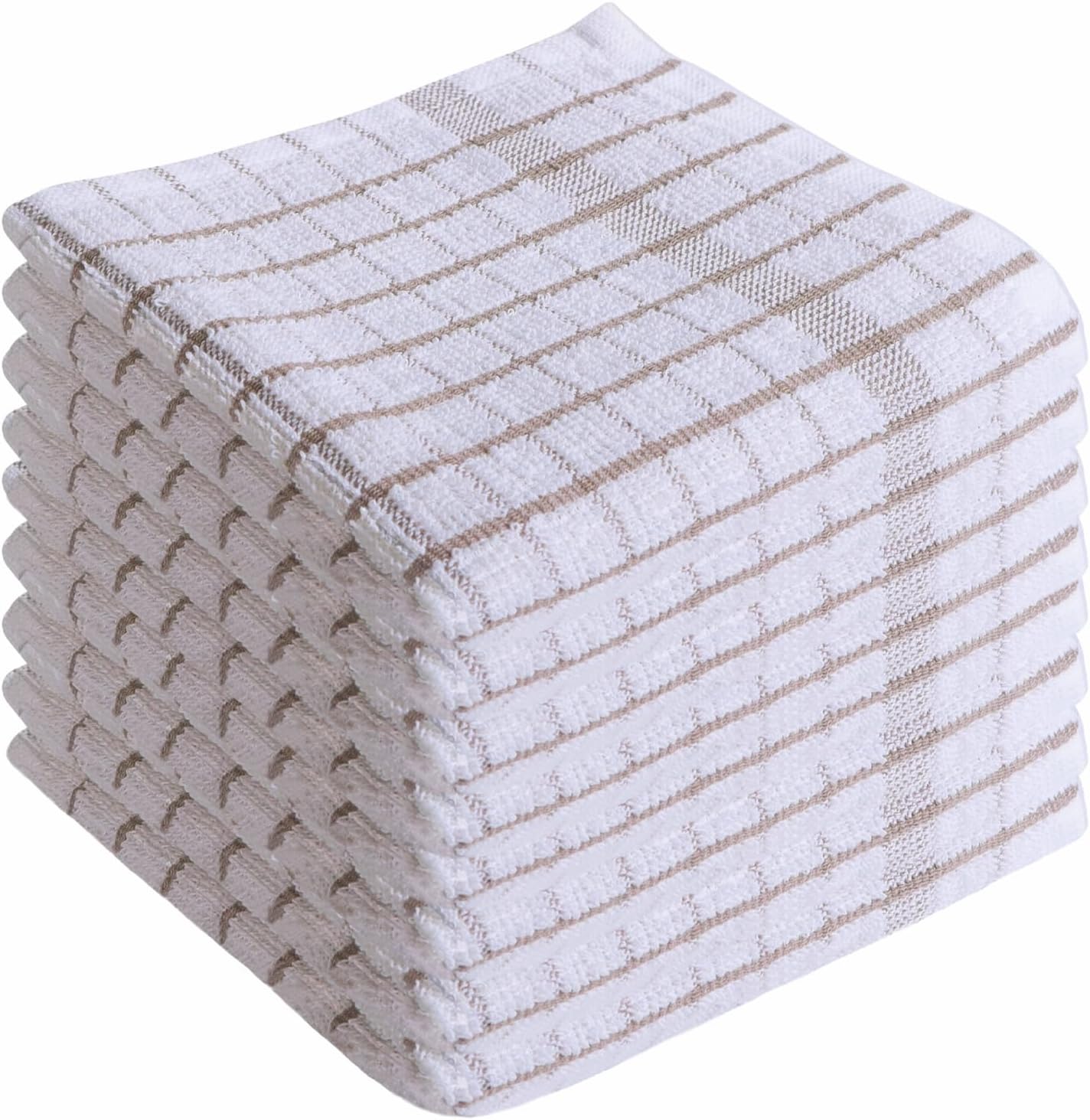 AMOUR INFINI Kitchen Dish Cloths Set of 8 - Ultra Soft, Highly Absorbent, Quick-Drying Terry Cotton Dishcloths 12"x12" Inch Wash & Cleaning Cloths for Kitchen & Dishwashing (Beige)