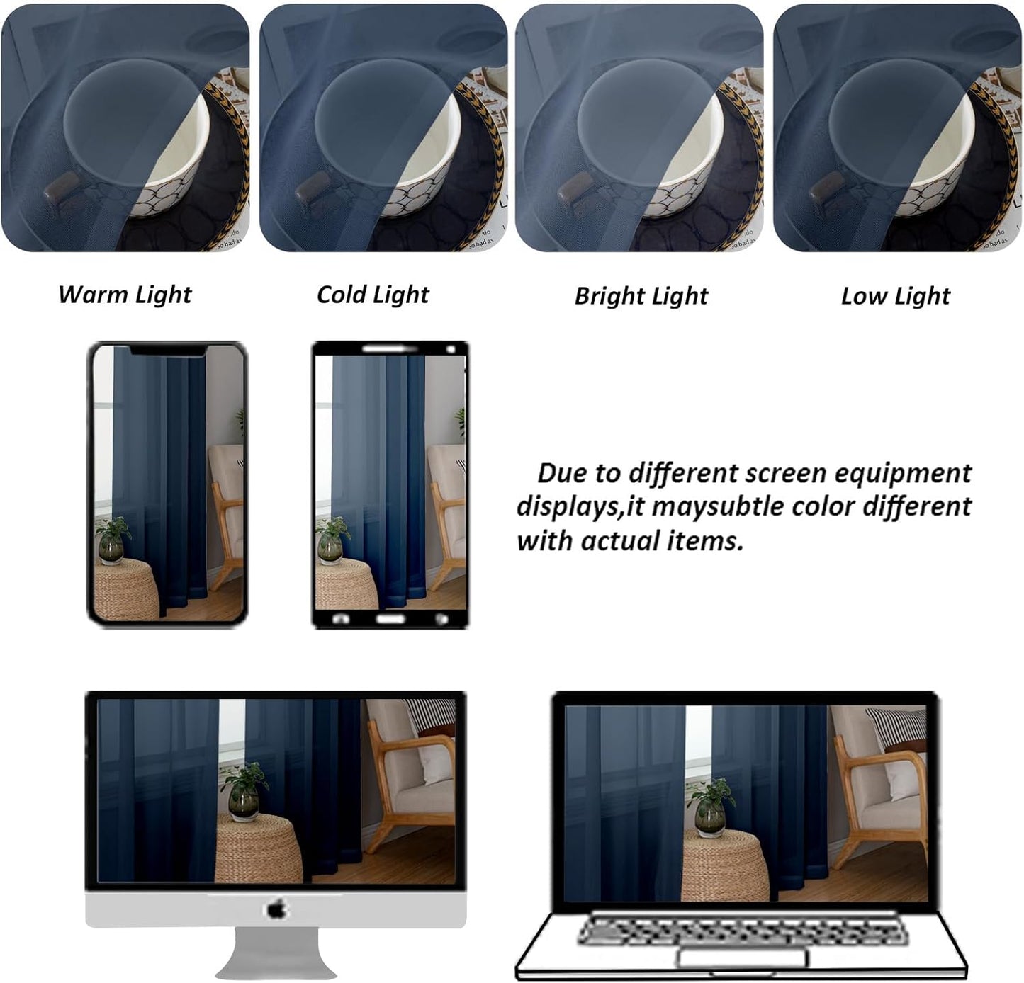 Chyhomenyc Navy Blue Sheer Curtains 78 Inches Long 2 Panels Set for Living Room, Light Filtering Voile Lightweight Bedroom Curtains, Rod Pocket Solid Window Treatment Drapes, Each 42W x 78L