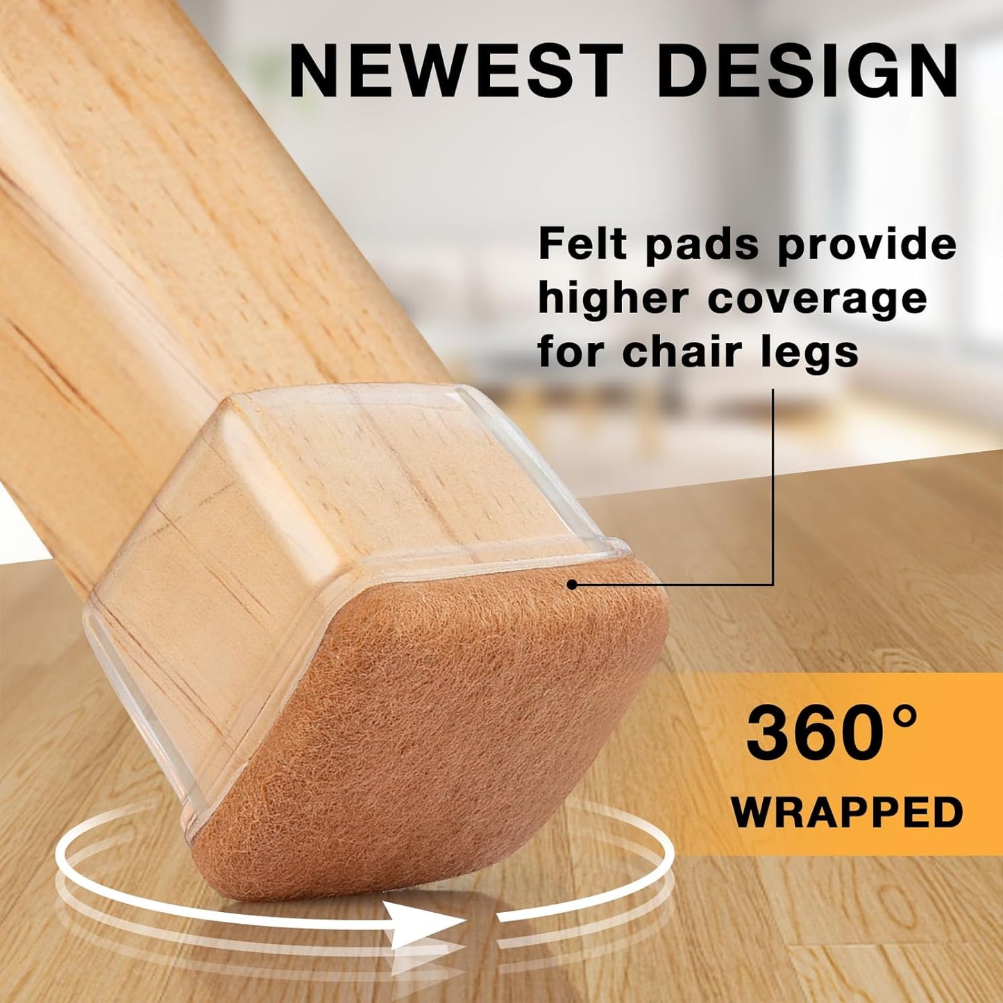 16 Pcs Chair Leg Floor Protectors Square, Silicone Chair Leg Protectors for Hardwood Floors, Chair Leg Caps Covers Protect Wooden Floors from Scratching, Thick, Won't Tear (Fit: 9/10" - 1")