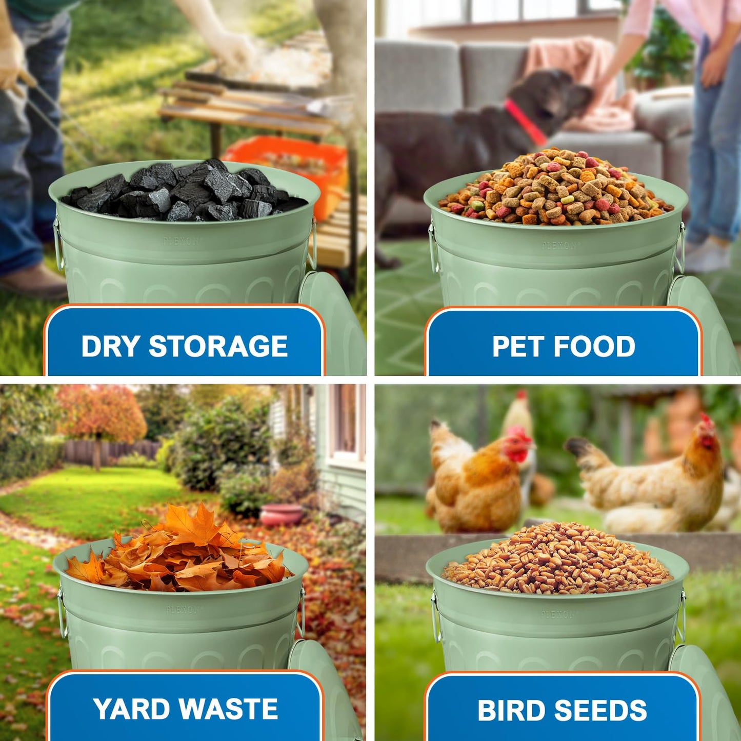 Plexon Round Trash Can 13 Gallon, Vintage Metal Outdoor Trash Can with Lid, Retro Farmhouse Garbage Container, Old School Modern Ash Bucket, Green