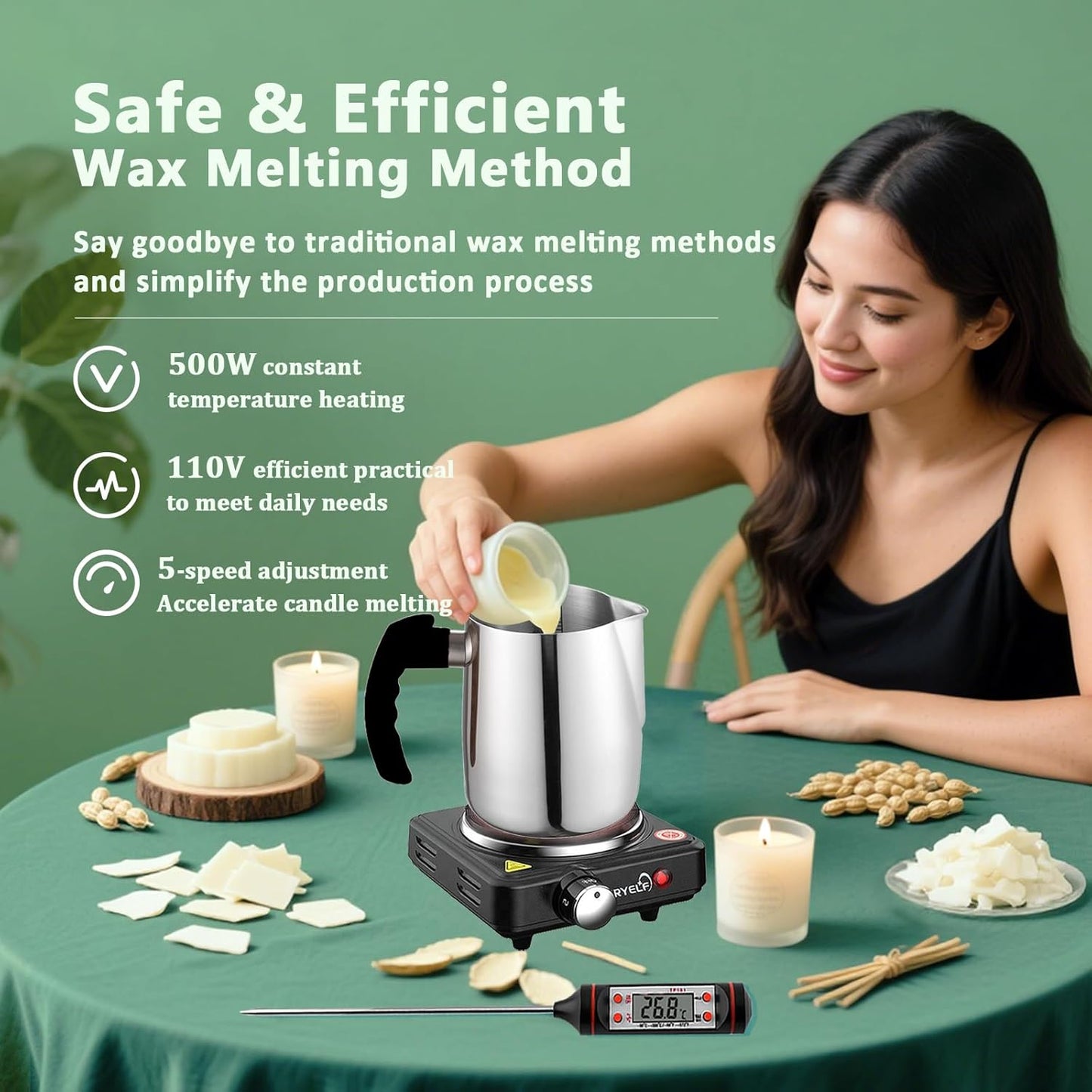 Soy Wax Candle Making Kit Supplies With Wax Melter, Natural Candle Wax for Candle Making - DIY Candles Making Supplies, Including 3lbs Soy Wax Flakes, Melting Pot, Electric Stove, Candle Wick