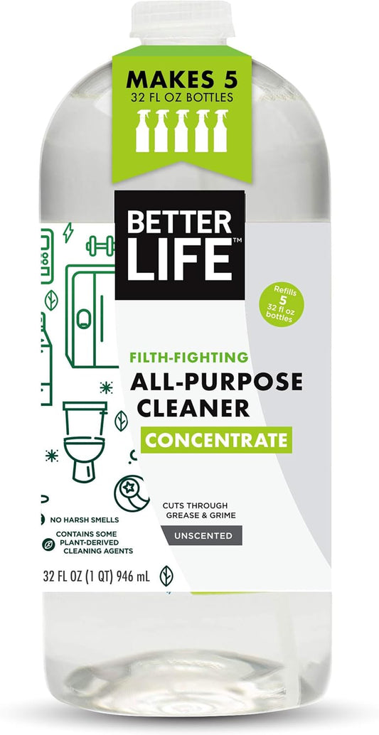 Better Life All Purpose Cleaner Concentrate- Multipurpose Home and Kitchen Cleaner for Glass, Countertops, Appliances, Upholstery & More - 32oz Unscented Concentrate