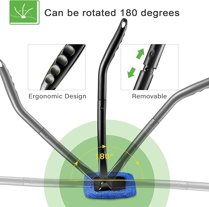 Frienda 2 Set Windshield Cleaner Tool Inside Car Windshield Cleaning Wand Auto Window Cleaner with Detachable Handle, 8 Reusable Microfiber Pads and 2 Spray Bottles for Car Interior(Blue, Green)