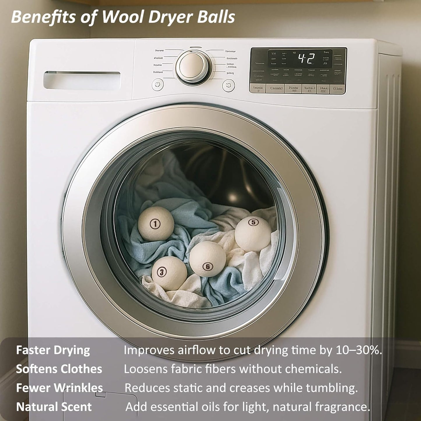 Sheep Wool Dryer Balls 4 Pack L(2.3") Premium Natural Fabric Softener, Reusable Laundry Dryer Balls for Reducing Drying Time, Static and Wrinkles, Eco-Friendly – 100% New Zealand Wool