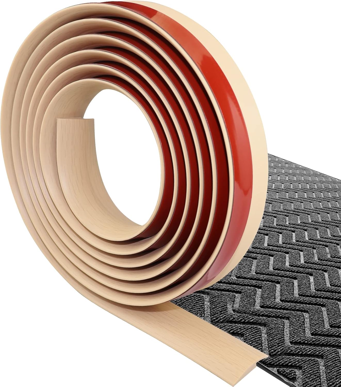 Floor Transition Strip Self Adhesive Carpet & Flooring Transitions Edging Trim Strip PVC Threshold Transitions Suitable for Threshold Height Less Than 5mm (10Ft, Wood Grain Beige-New)
