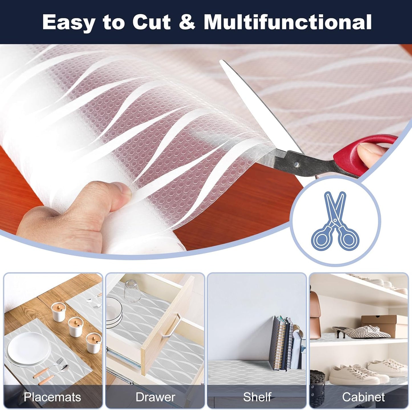 Shelf Liner, Waterproof Refragerator Liner, Drawer Liners for Kitchen Cabinet, Bathroom Sink Mat No Slip Cupboard Mats Non Adhesive Fridge Liner EVA Place Mats Roll - Clear Wave 12"×236.2"