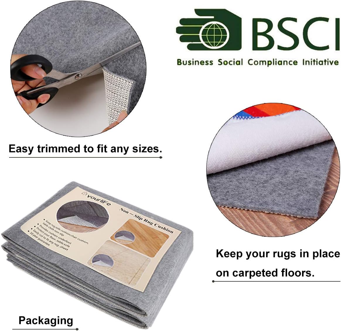 Non Slip Rug Pad Grippers - 2x4, 1/8" Thick, (Felt + Rubber) Double Layers Area Carpet Mat Tap, Provides Protection and Cushioning for Hardwood or Tile Floors