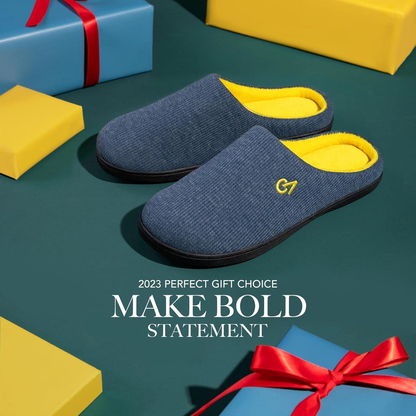 VeraCosy Men's Two-Tone Memory Foam House Slippers Indoor Outdoor Durable Rubber Sole