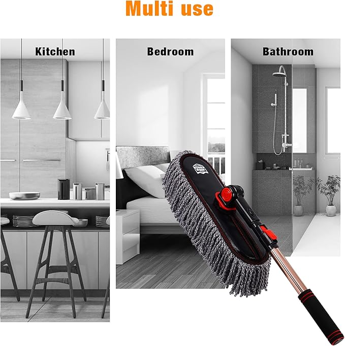 Car Duster Set, Car Duster Exterior Extendable Handle, Scratch Remover Large and Small Brushes Remove Dust Exterior Interior of RVs and Trucks,Microfiber Auto Interior Brush, 2-Packs