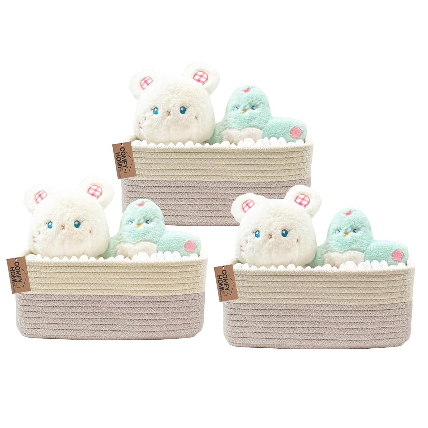 COMFY-HOMI 11.5"x7.5"x4.7" Storage Baskets for Organizing | Cotton Rope Woven Basket | Toy Storage Bin Box | Basket for Shelves, Closet Organizer Bin, Decorative Closet Shelf, 3 Pack, Beige brown