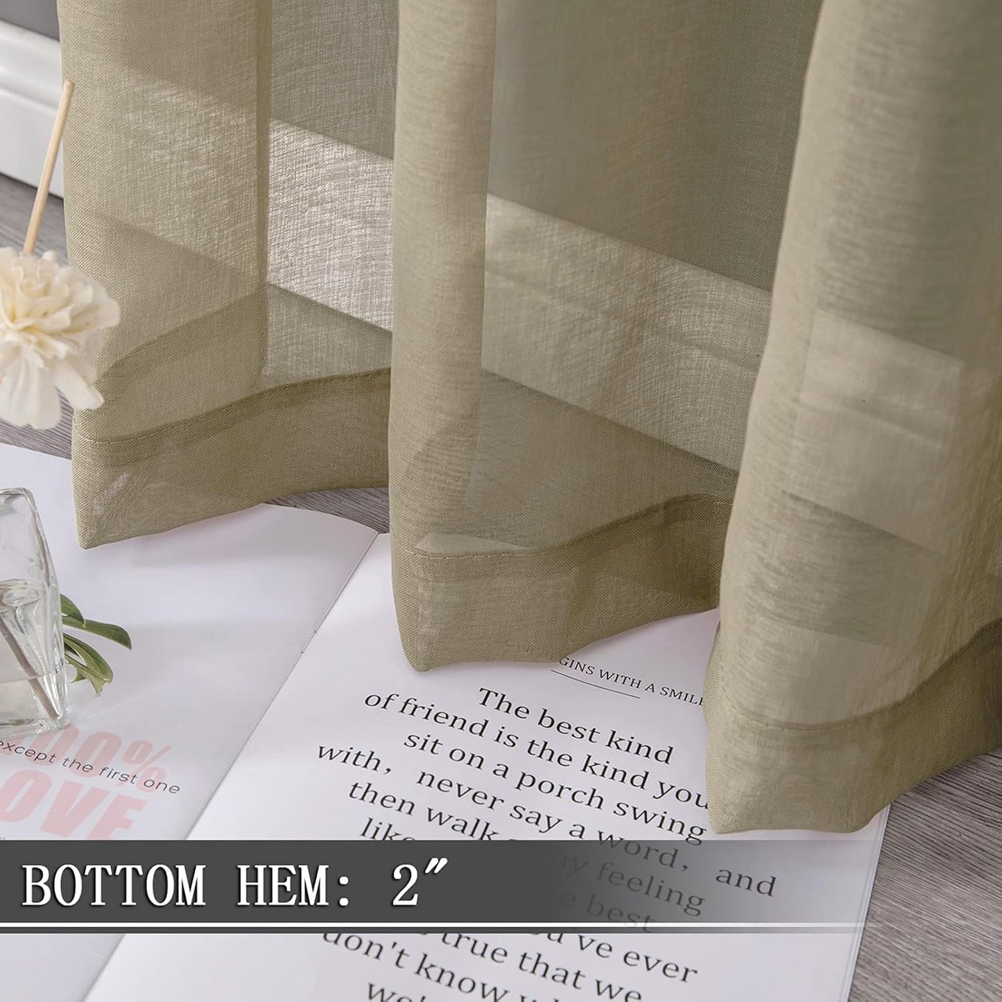 Tollpiz Short Sheer Curtains Linen Textured Living Room Curtain Sheers Light Filtering Rod Pocket Voile Curtains for Bedroom, 42 x 45 inches Long, Taos Taupe, Set of 2 Panels