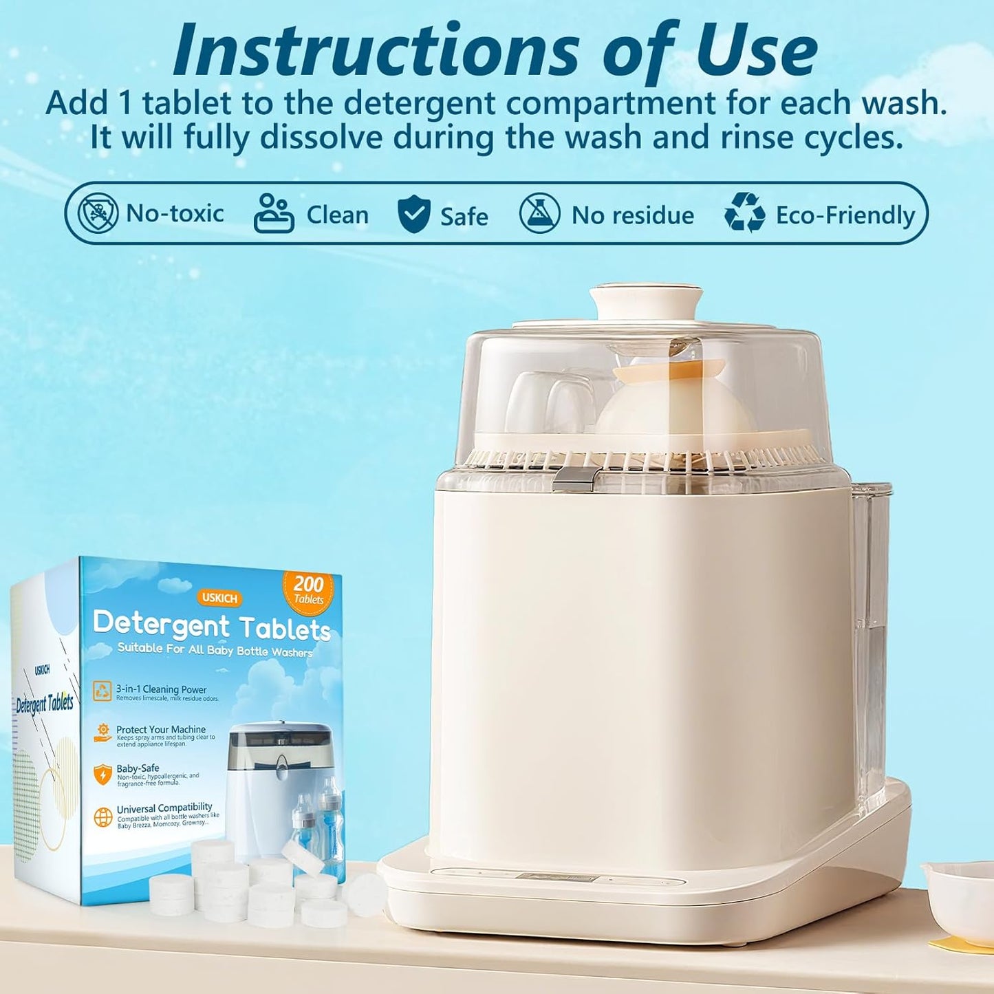 200Pcs Detergent Washing Tablets for Momcozy,Deep Cleaning Baby Brezza Bottle Washer,Compatible with All Brands Baby Bottle Washers