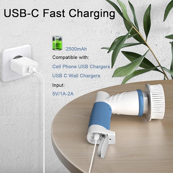 Electric Spin Scrubber, IEZFIX Electric Cleaning Brush Bathroom Shower Scrubbing Cleaner Brush Power Scrubber Cordless with 4 Replaceable Brush Heads for Bathtub, Tile, Floor, Toilet, Kitchen - Blue