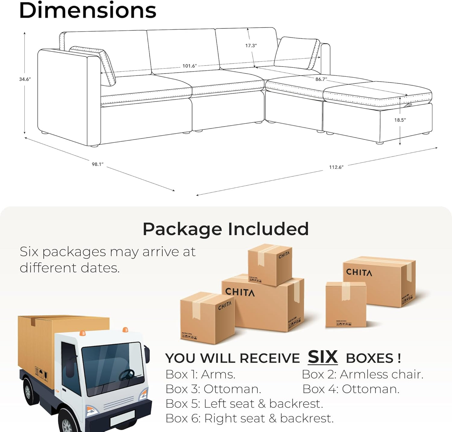 CHITA Oversized Modular Cloud Sectional Sofa, FSC Certified U Shaped Sectional Couches for Living Room, 112 inch Width, 5 Seat Modular Sofa Includes 2 Storage Ottomans, Linen