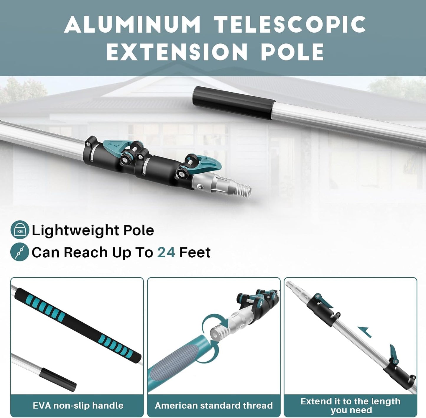 30 Foot High-Reach Duster Kit with 6-24FT Extendable Pole - High Ceiling Duster Cleaning Kit with Telescopic Pole,Cobweb Duster, Window Squeegee, Microfiber Feather Duster