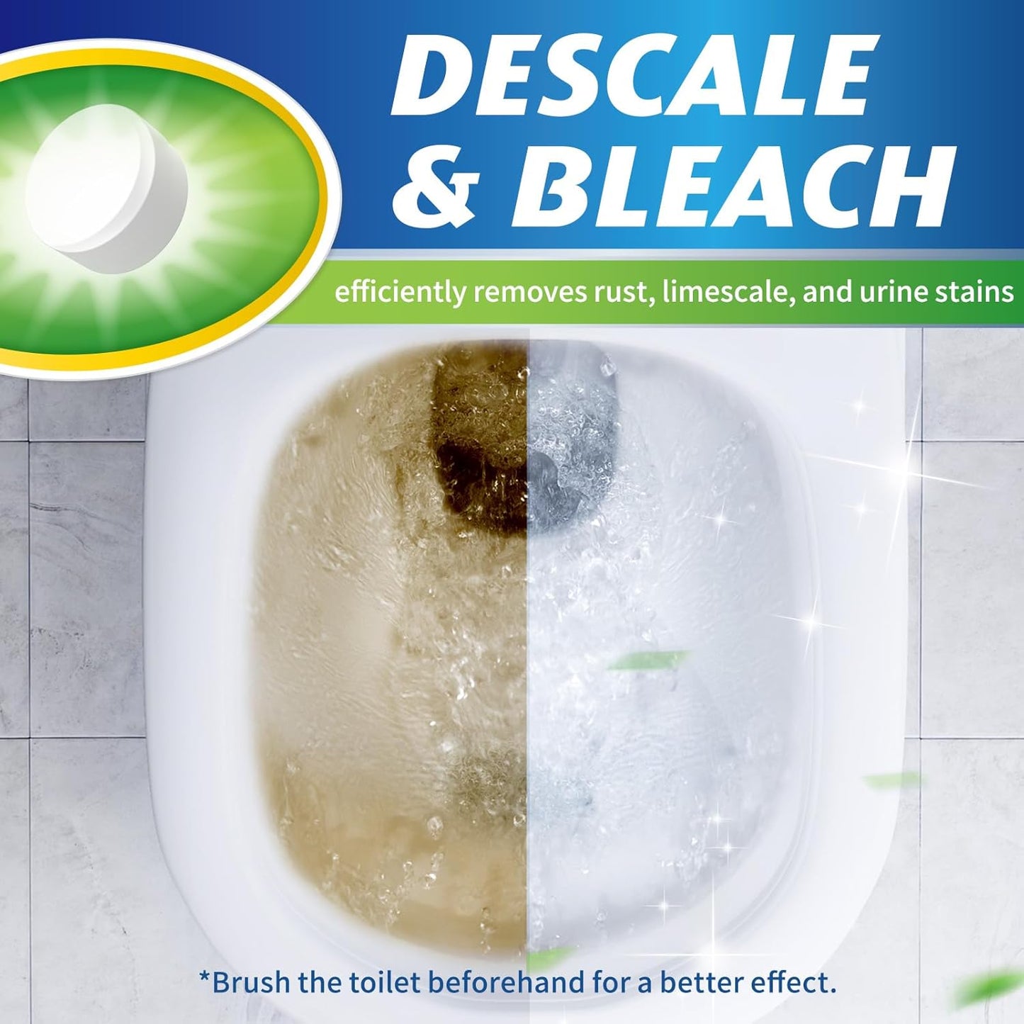 Toilet Bowl Cleaner Tablets - 60 PCS Automatic Bleach Toilet Cleaner Tablets, Slow-Releasing Deodorizing & Descaling, Powerful Bathroom Tank Cleaner