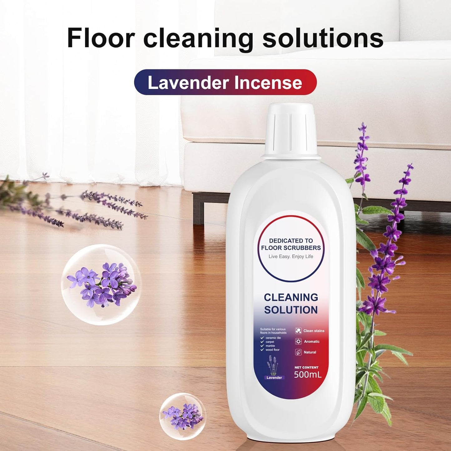 Floor Cleaning Solution 500ml Lavender Fragrance Cleaning Solution Refill Compatible With TINECO iFLOOR, iFLOOR 3, S3, S5, S5 COMBO, S5 Pro 2, One S6, S7 PRO, S7 COMBO Wet Dry Vacuum (1 bottle)