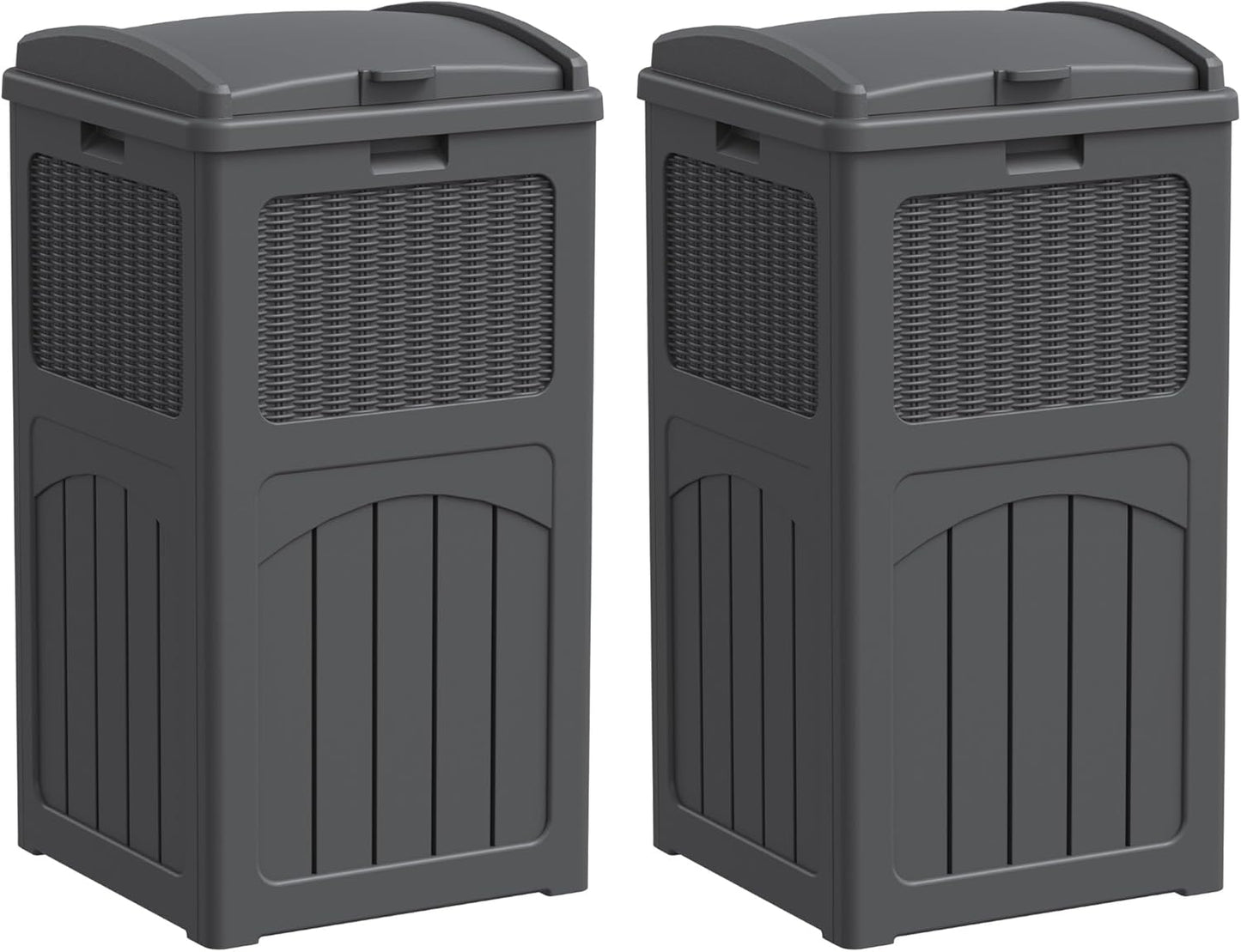 Greesum 33 Gallon Outdoor Trash Can with Lid (2-Pack), Heavy Duty Resin Garbage Bin, Waterproof & UV Resistant for Patio, Garden, Deck, Yard, Gray