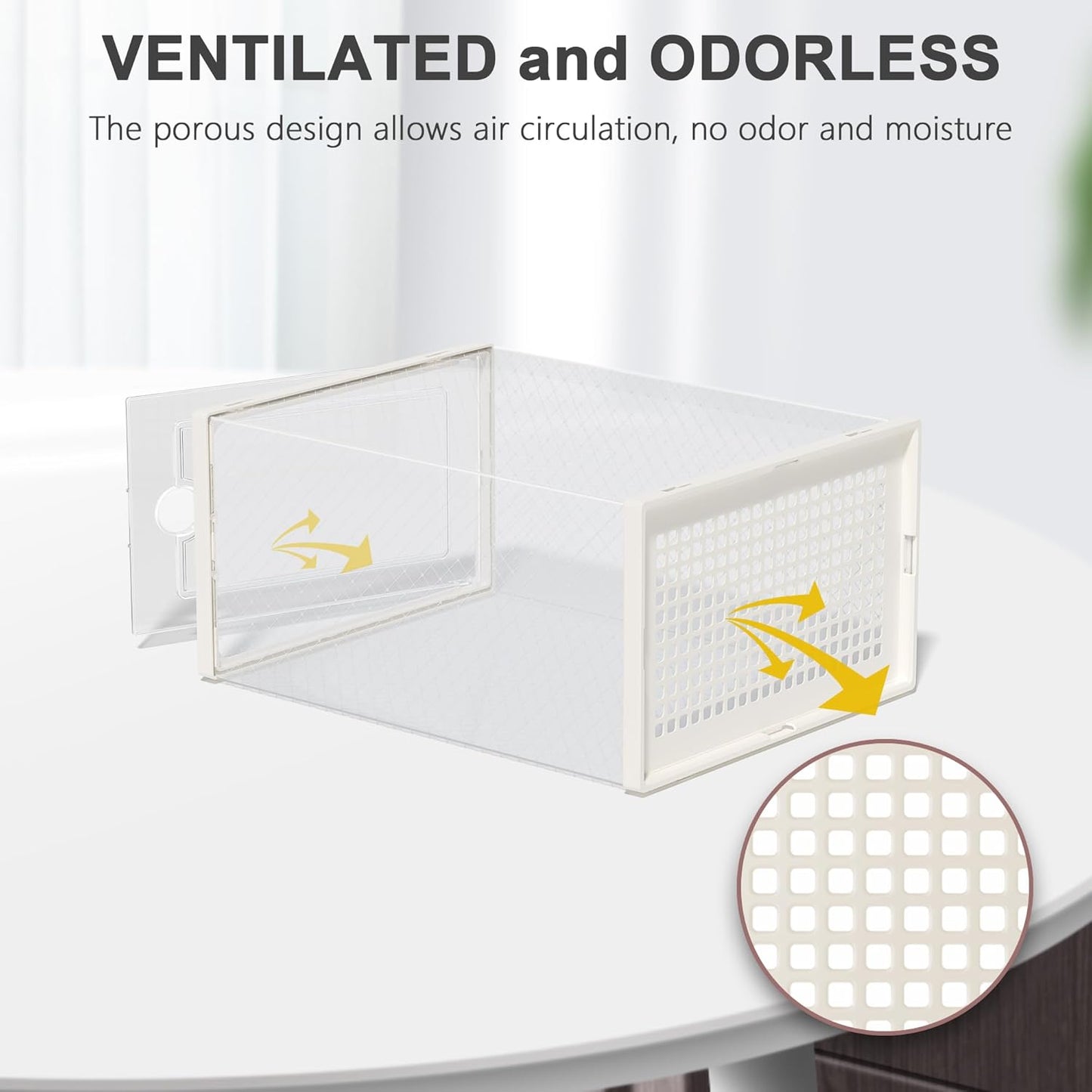 Kuject Large Shoe Organizers Storage Boxes for Closet, 12 Pack Clear Plastic Stackable Storage Bins with Lids, Under Bed Shoe Containers for Entryway, Fit up to Women's Size 10,Black,Off-white