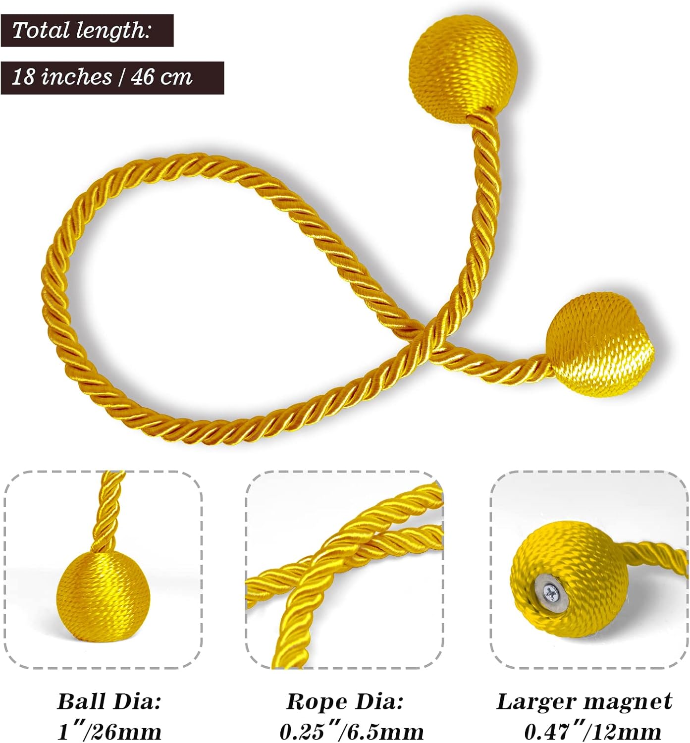 Hion Magnetic Curtain Tiebacks Golden 4 Pack, Curtain Tiebacks Buckles Holdbacks Holders Hooks Clip for Home Bedroom Office Decorative Thick or Thin Curtain