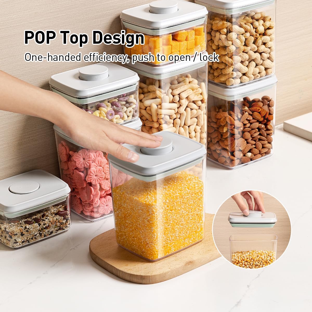 Food Storage Containers with Lids,2.9Qt 2Pcs Airtight Pop Food Storage Containers, BPA-Free Stackable Kitchen Pantry Organizers and Storage, One Button Opening Flour and Sugar Container Sets
