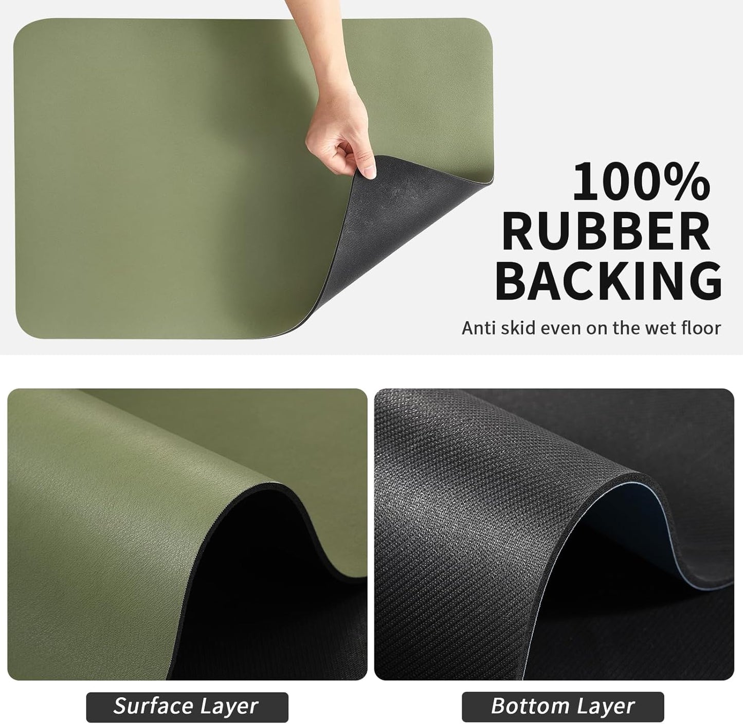 Dish Drying Mat for Kitchen Counter, Heat Resistant Drainer Mats with Non-slip Rubber Backed, Hide Stain Kitchen Super Absorbent Draining Mat, Easy to Clean Dish Rack Pad, Green 16"x20"