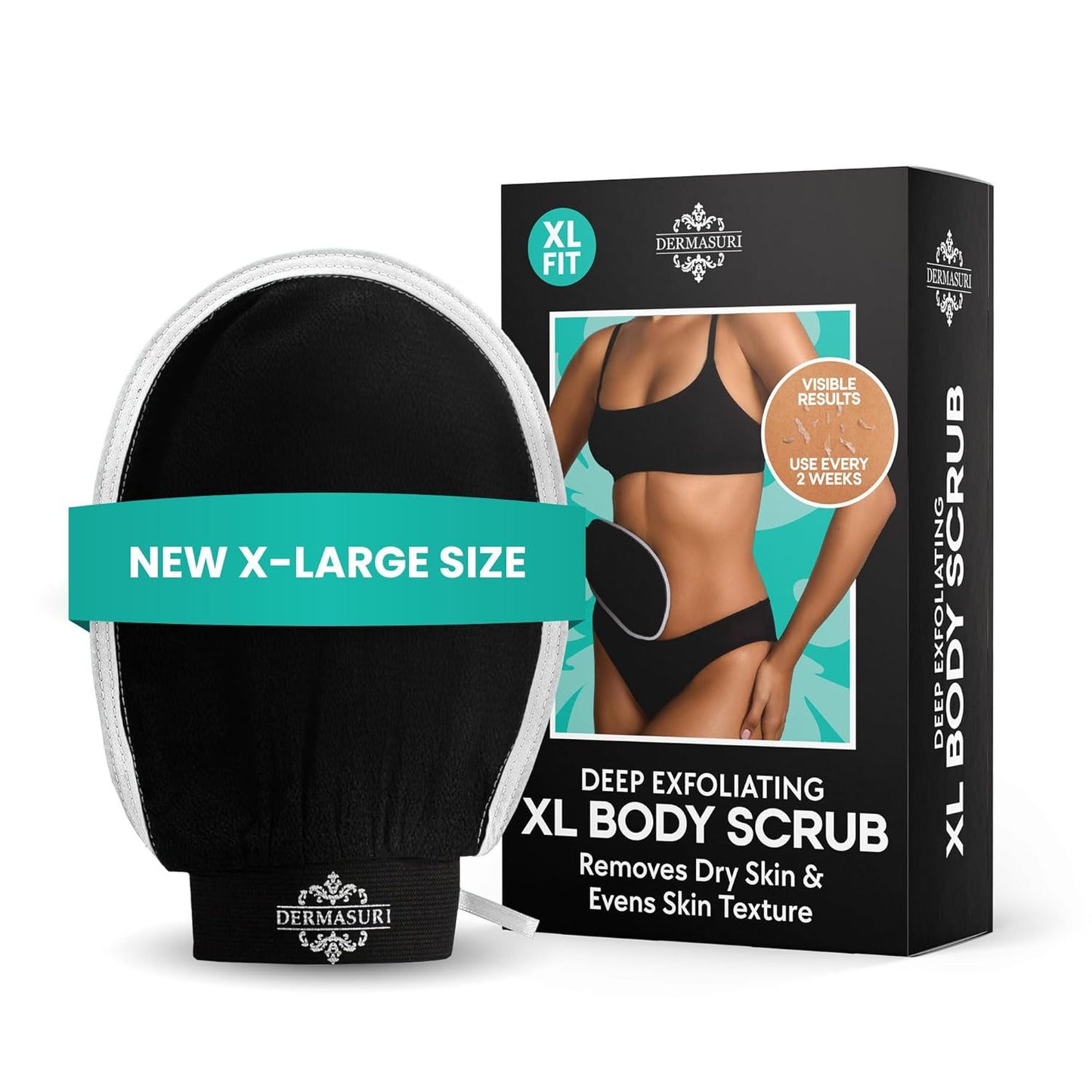 Dermasuri - Deep Exfoliating Glove - Korean Exfoliating Mitt - Reusable Body Scrubber for Shower - Buffs Dry Dead Skin - Keratosis Pilaris Treatment Scrub - Stocking Stuffer Gifts for Women & Men - XL