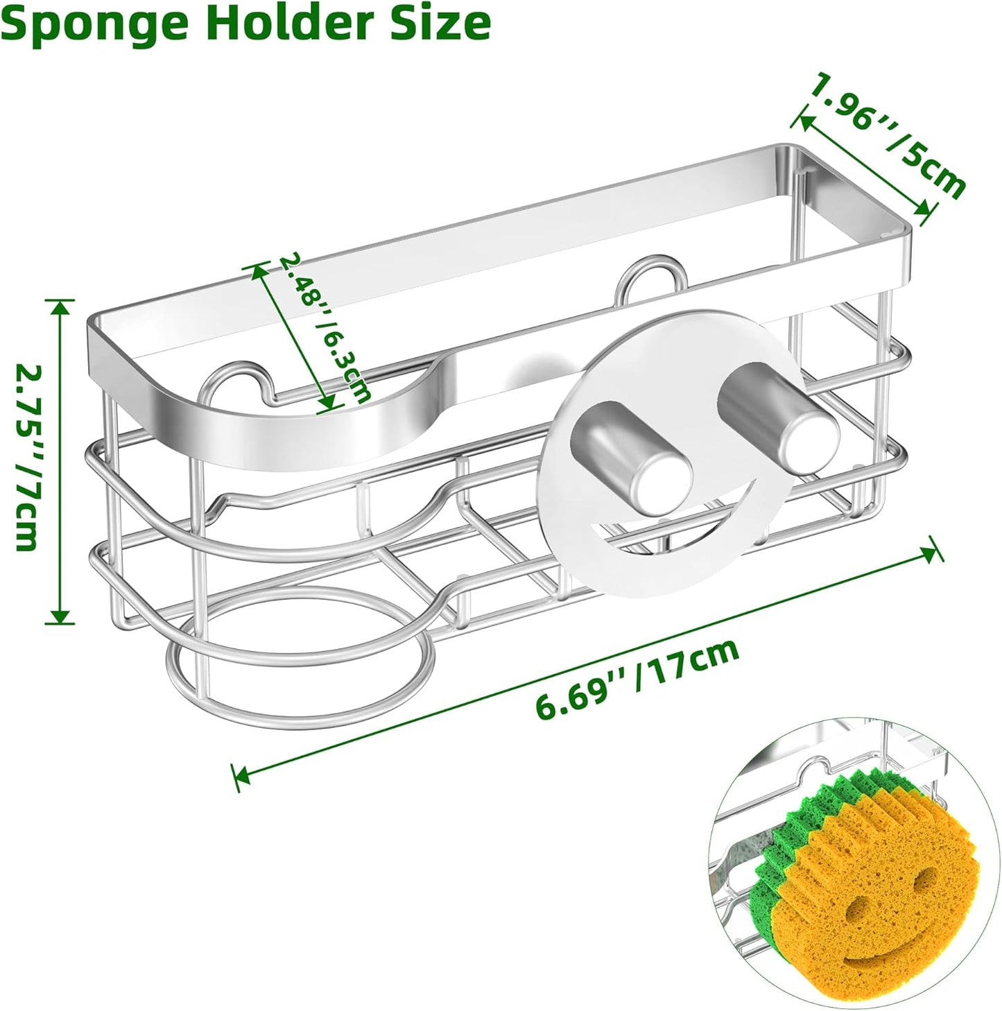 Cisily Smiley Sponge Holder for Kitchen Sink Caddy, Stainless Steel Movable Brush Holder Dish Cloth Hanger, Suction Cup Sink Caddy Organizer Scrubber Accessories (Silver)