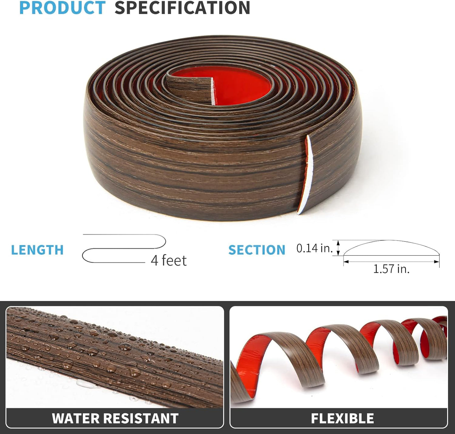 Art3d 4 FT Self Adhesive Vinyl Floor Transition Strip, Laminate Strip Flat Divider for Joining Gaps,Carpet Threshold Transition,Floor Tiles（1.57in, Brown）