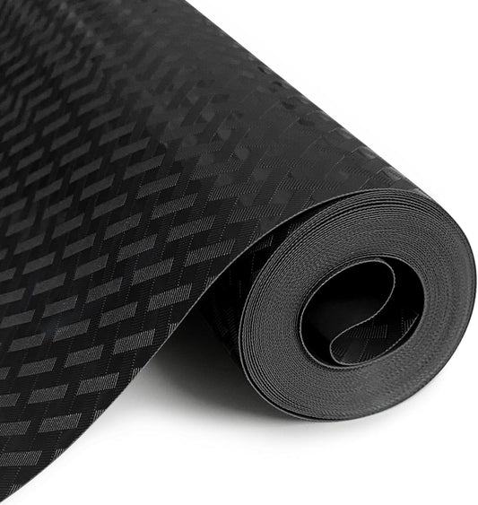 Shelf Liners for Kitchen Cabinets and Drawers, Non-Adhesive and Anti-Slip, Waterproof and Easy to Clean, Durable EVA Cabinet Mat for Refrigerator, Cupboard, Table (Black, 17.5" W x 196.8" L)