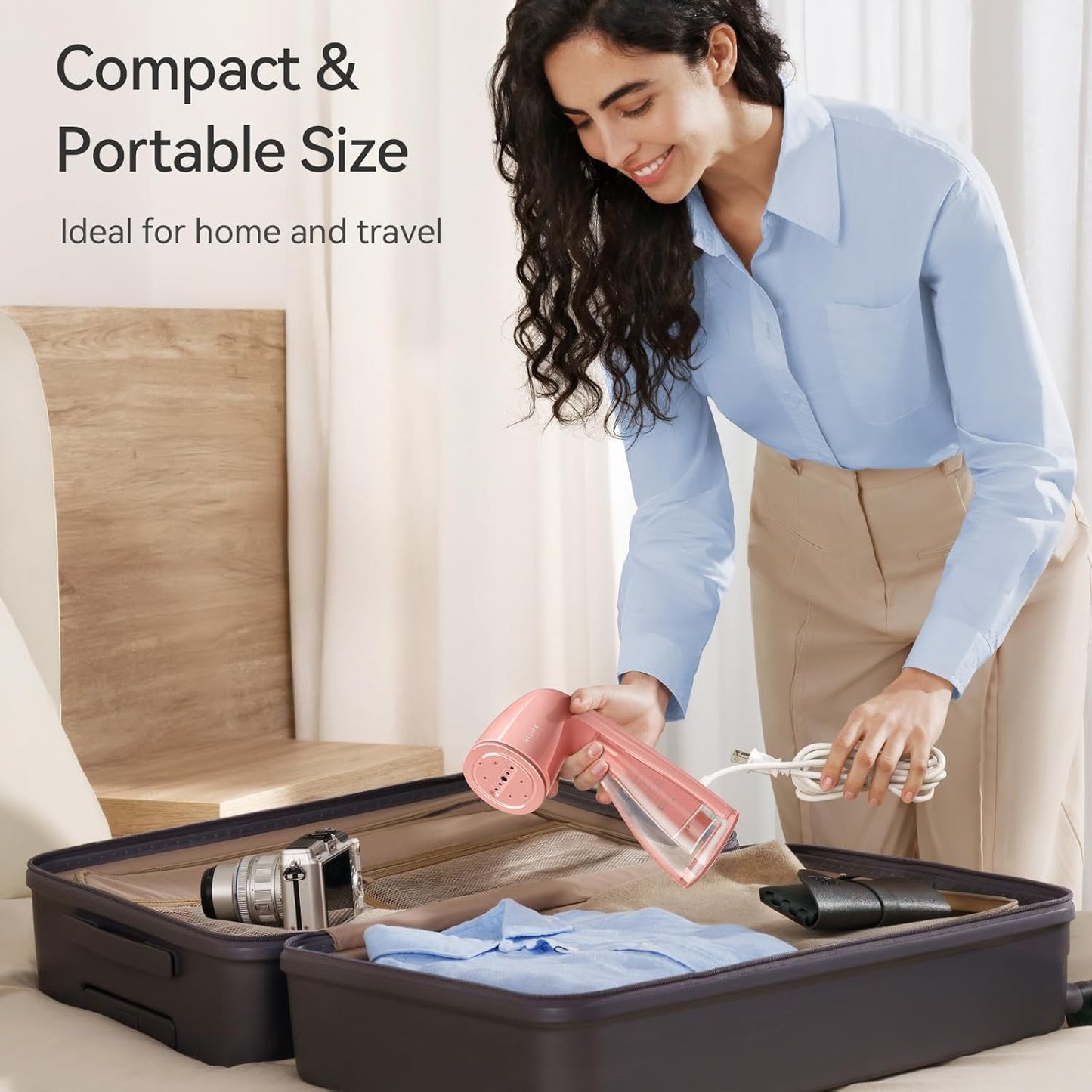 HiLIFE Steamer for Clothes, 1100W Clothes Steamer, Fast Wrinkle Removal with Large 300ml Tank, Ideal for All Fabrics, Easy to Use, Compact and Portable Travel Garment Steamer-Pink