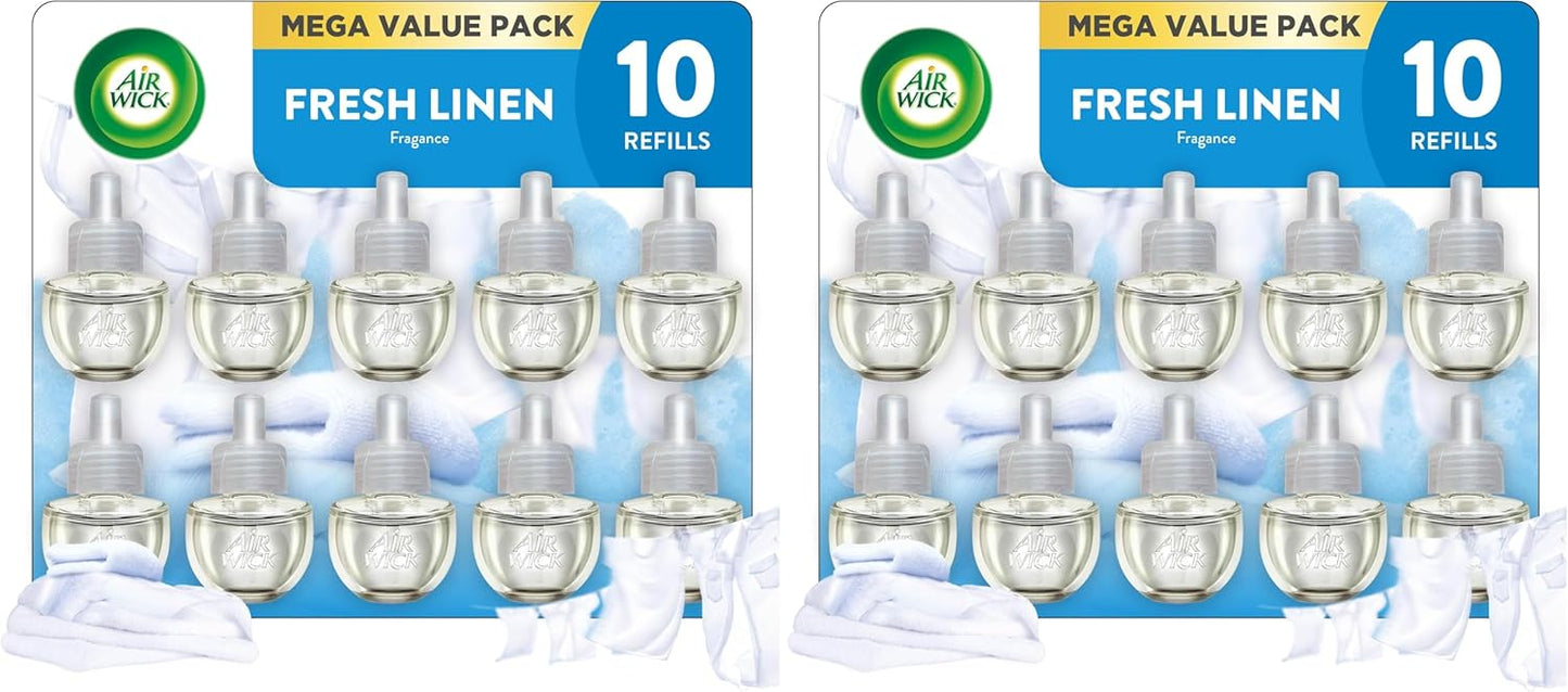 Air Wick Plug in Scented Oil Refill, 10ct, Fresh Linen, Air Freshener, Essential Oils, Eco Friendly Pack (Pack of 2)