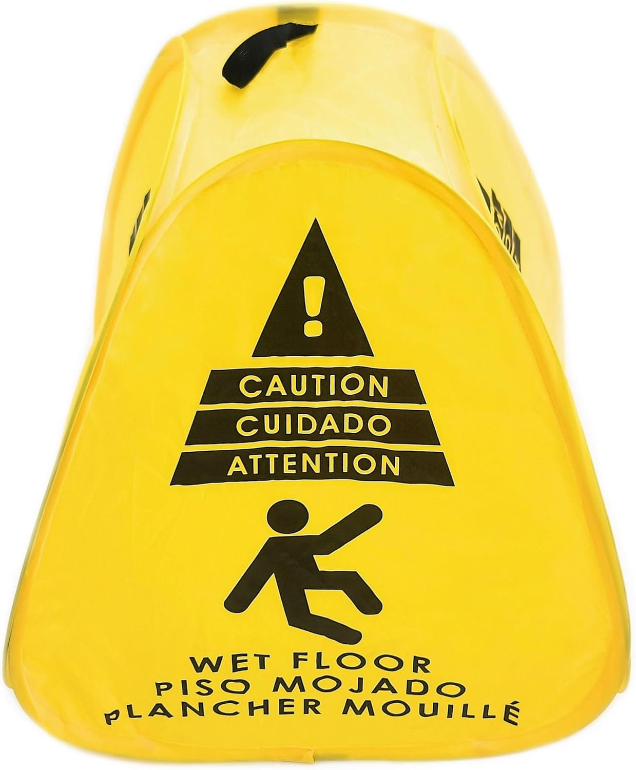 Kraken Sign Co - Pop-up Sign, Yellow 4-Sided Bilingual Trilingual English/Spanish/French Warning, Pop-up Caution Wet Floor Sign 16 inch for Restaurant, Commercial and Industrial Safety. Foldable, Portable, Durable (Yellow, 2 Pack)