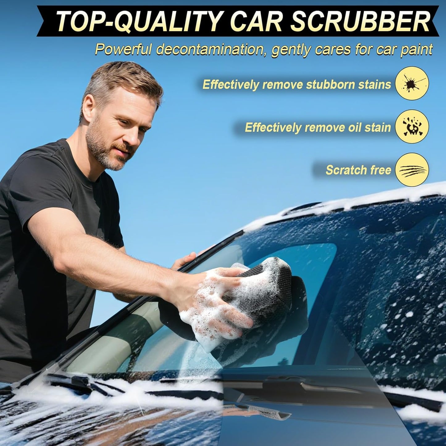 Car Wash Sponge,Dual Sided Car Clay Scrubber for Fast and Effective Removal of Paint,Light Overspray So On,Scrubbing and Clay Work,2-Pack