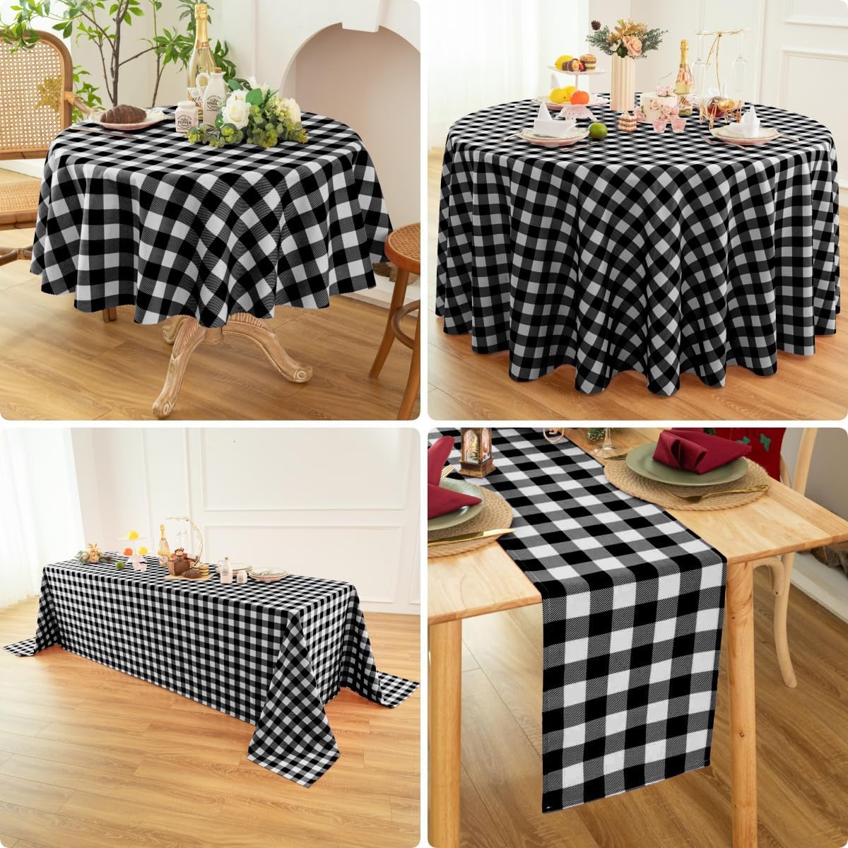 Waterproof Checkered Tablecloth Fabric - Rectangle 58x84 Inch Classic Gingham Buffalo Plaid Table Cloth for Indoor/Outdoor Use - Washable Table Cover for Kitchen, BBQs, and Parties