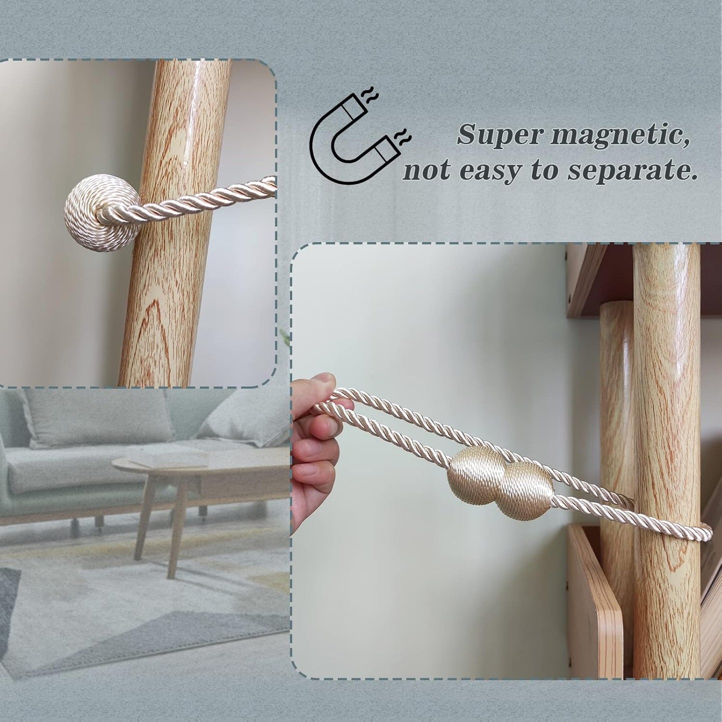 Hion Magnetic Curtain Tiebacks Dark Brown 2pcs, Curtain Tiebacks Buckles Holdbacks Holders Hooks Clip for Home Bedroom Office Decorative Curtain