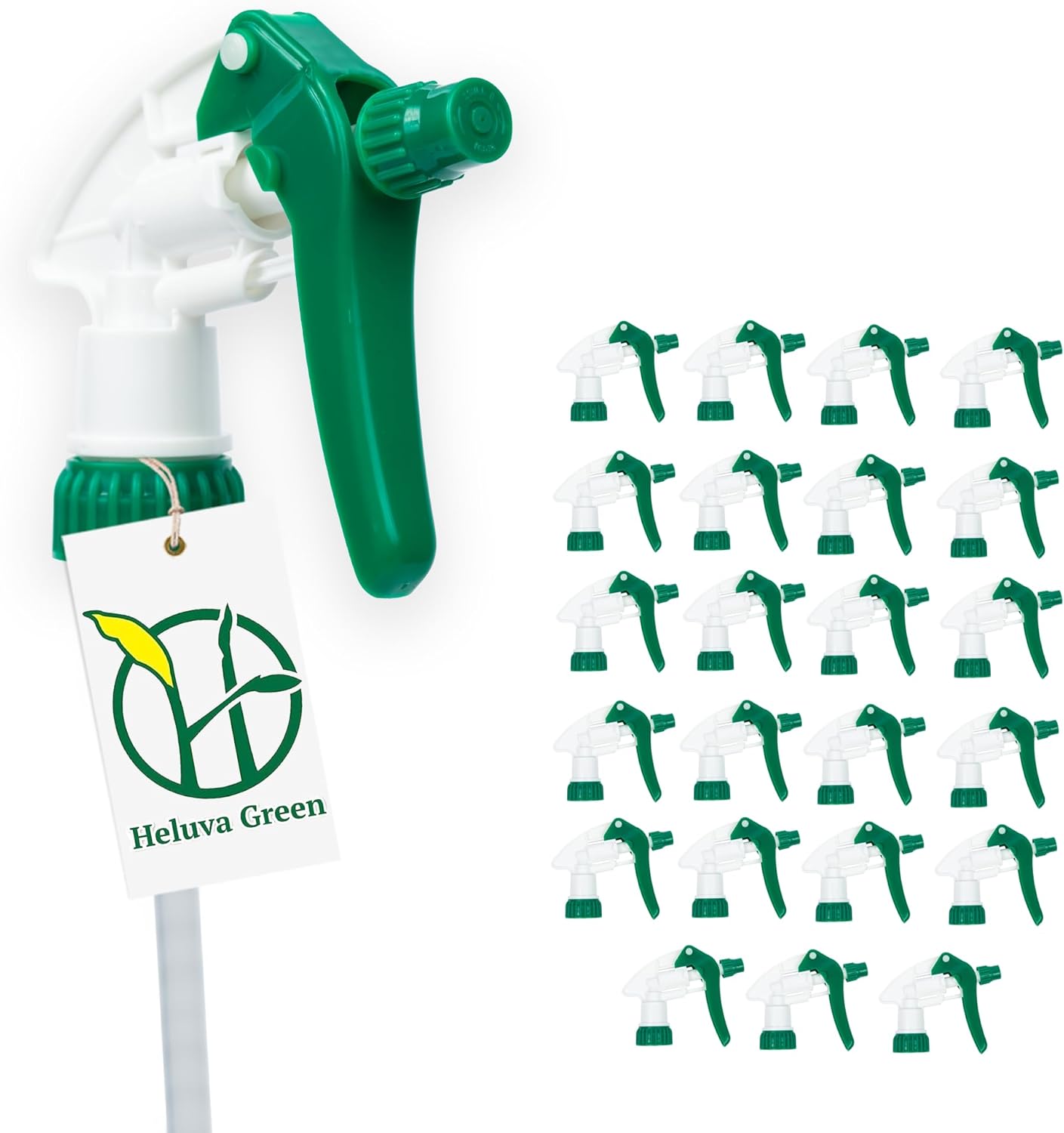 Heluva Green Spray Bottle Nozzle Replacement, Bottle Tops Only - Sprayer Nozzle Triggers for Heavy Duty, Commercial, Home Cleaning Solutions - Fits 8,16,24,32 oz Plastic & Glass Bottles, Green 24 pack