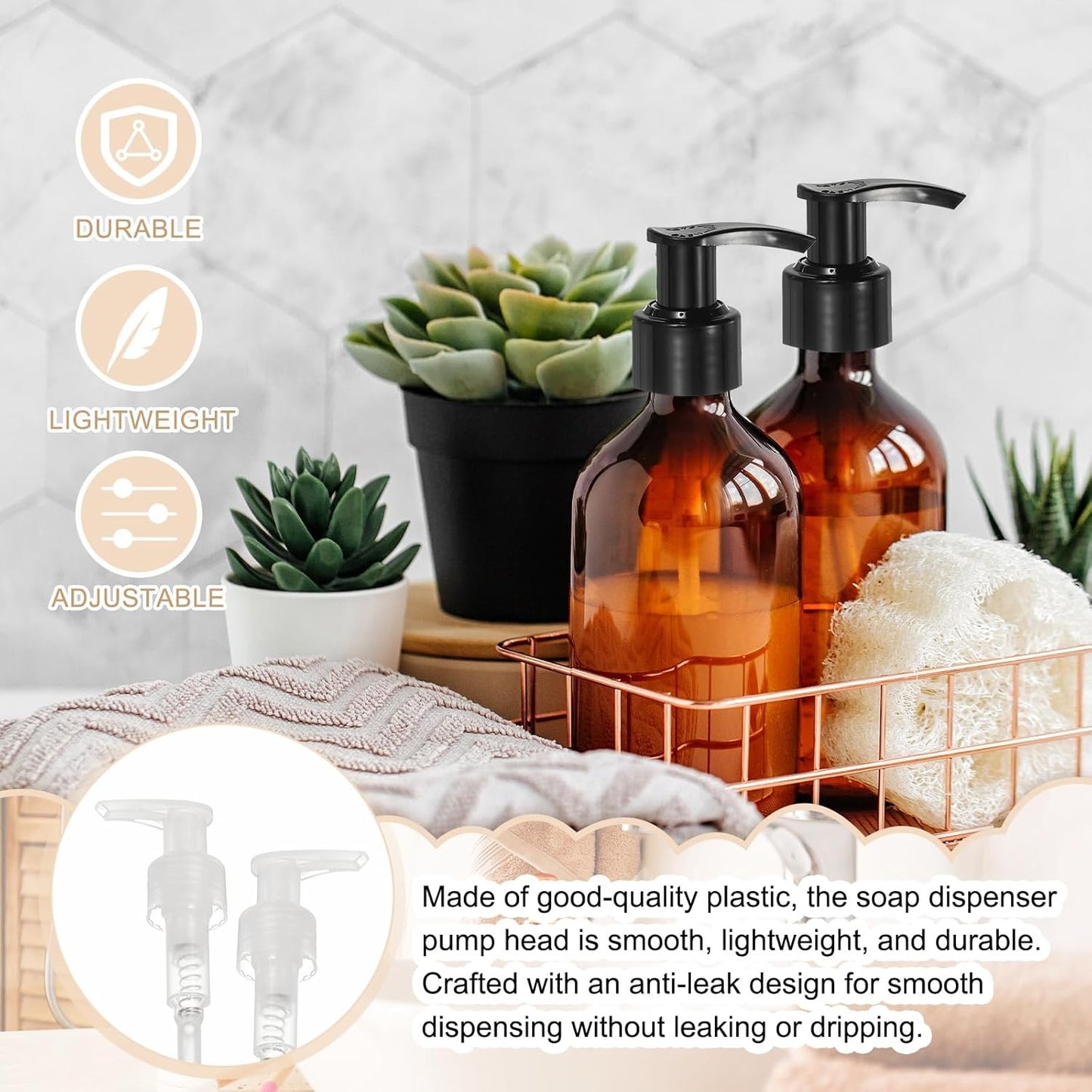 uxcell 6 Pcs Soap Dispenser Pump Heads Soap Dispensers Top Pumps Replacement Switch Pumphead for Standard 24/424 Neck Size Lotion Shampoo Bottle, Transparent