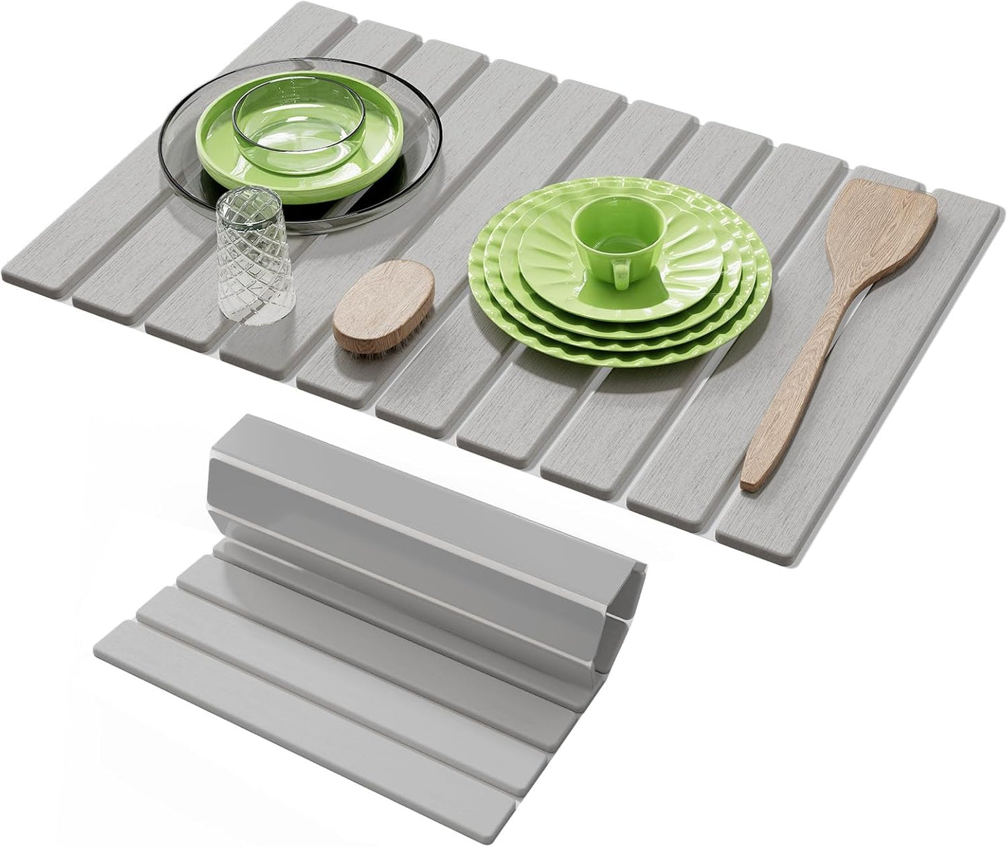 Stone Dish Drying Mats for Kitchen Counter-23.6''x15.3'' Foldable Quick Dry Stone Mat Kitchen,Eco-Friendly,Absorbent Diatomaceous Earth Mats for Dishes Bottles Cups Bathroom Any Countertop-Light Gray