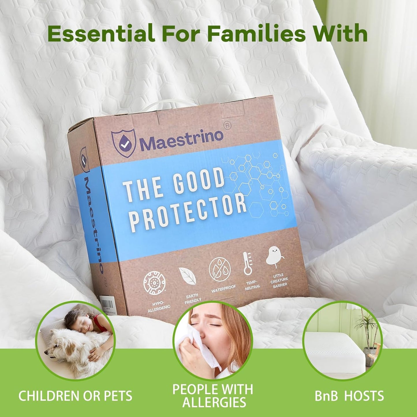 Premium Tencel Full Size Mattress Protector Cover in White, Natural and Skin Soft, Waterproof and Fully Fitted Deep Pocket, Hypoallergenic, Breathable, Noiseless and Absorbent