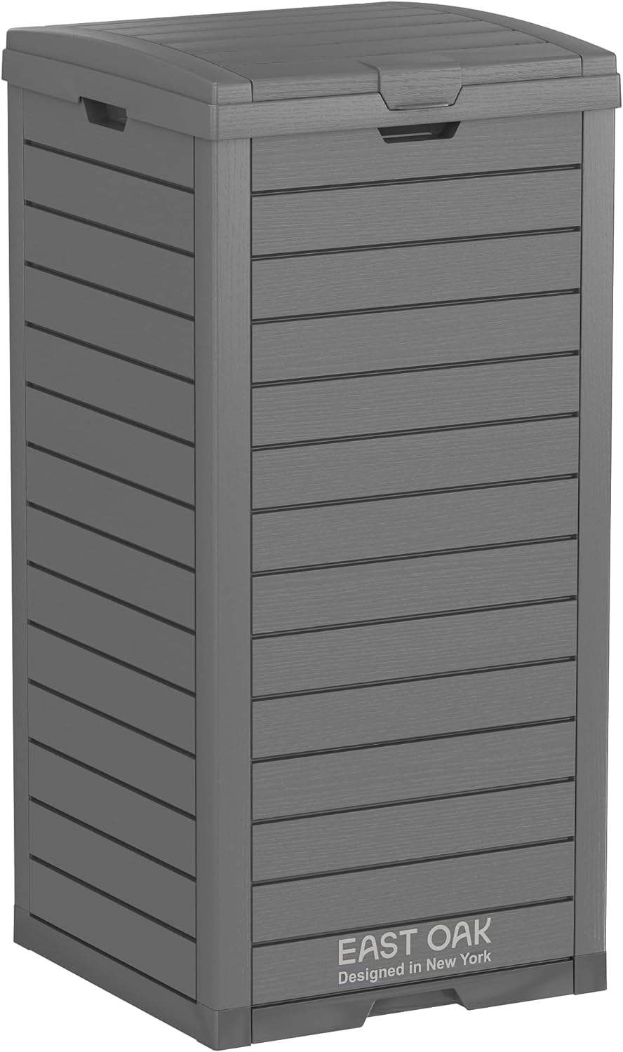 EAST OAK 38 Gallon Outdoor Trash Can | Waterproof Resin Garbage Can with Tiered Lid & Drip Tray | Outside Trash Bin for Patio | Kitchen, Backyard & Deck | Gray Color