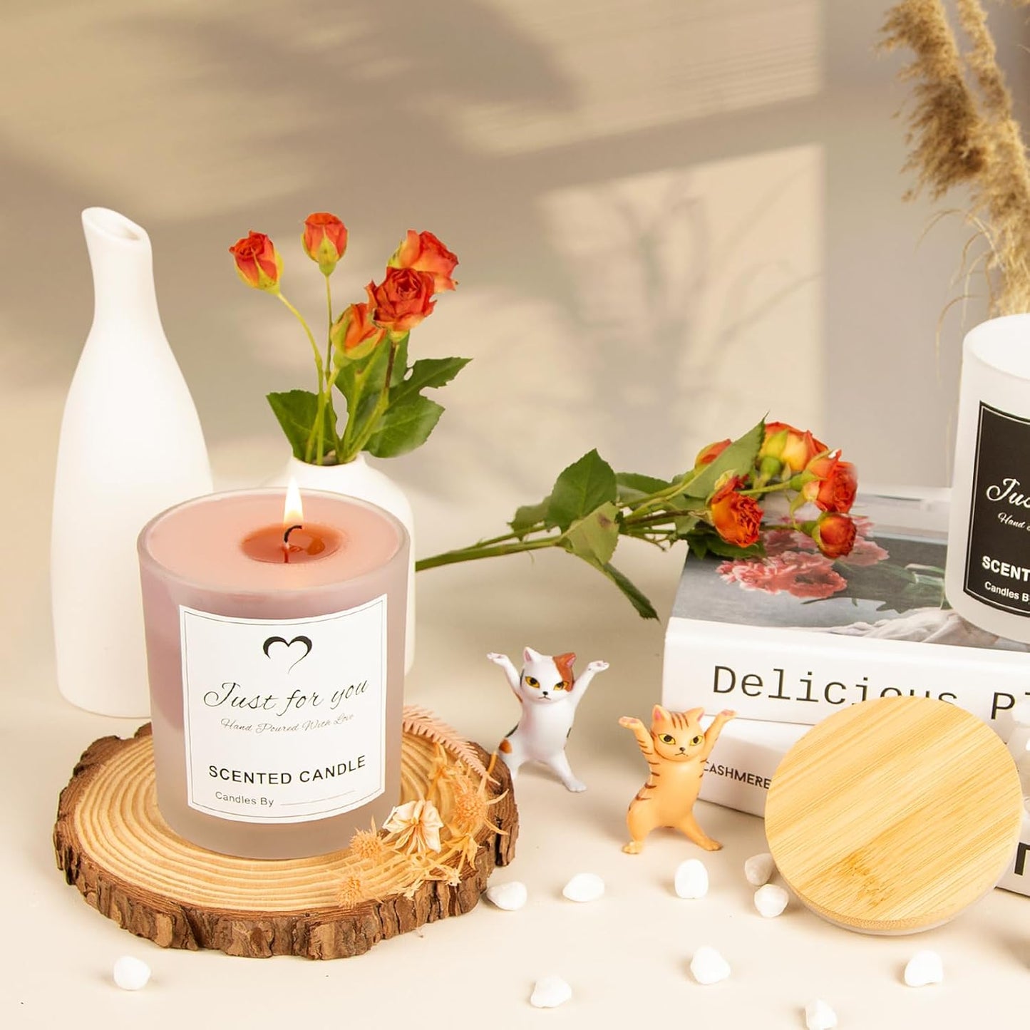 CONNOO 8 Pack 14 OZ Frosted Glass Candle Jars with Bamboo Lids for Making Candles, Large Size Empty Candle Tins with Sticky Labels - Leakproof & Dishwasher Safe.