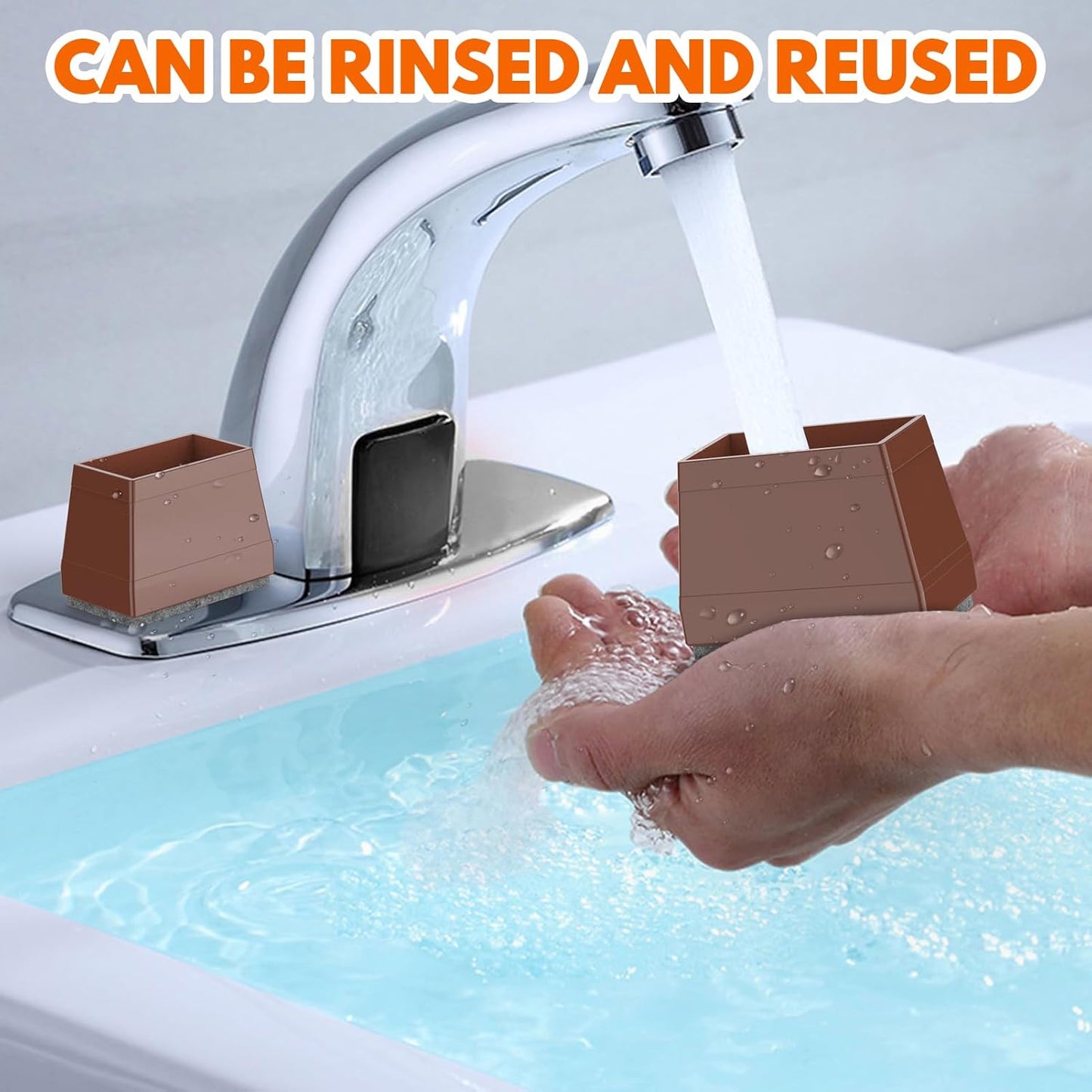 Rectangle Chair Leg Protectors for Hardwood Floors,16 PCS Silicone Covers to Protect Wood Tile Floors Felt Pads Furniture Leg Caps Reduce Noise. Easy to Move.(Brown,1 x 1.25 Inch,Rectangle)