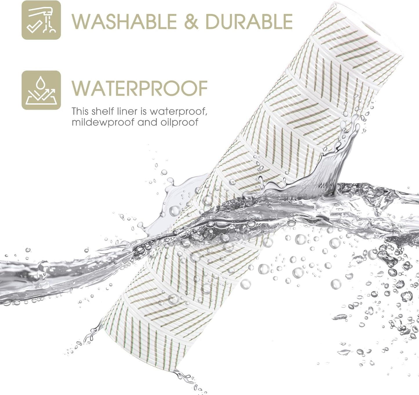 Glotoch Shelf Liners for Kitchen Cabinets, 12in x 20FT Non-Adhesive Liners for Shelves,Non Slip Waterproof Contact Paper for Drawers Pantry EVA Wire Shelf, White and Beige Herringbone