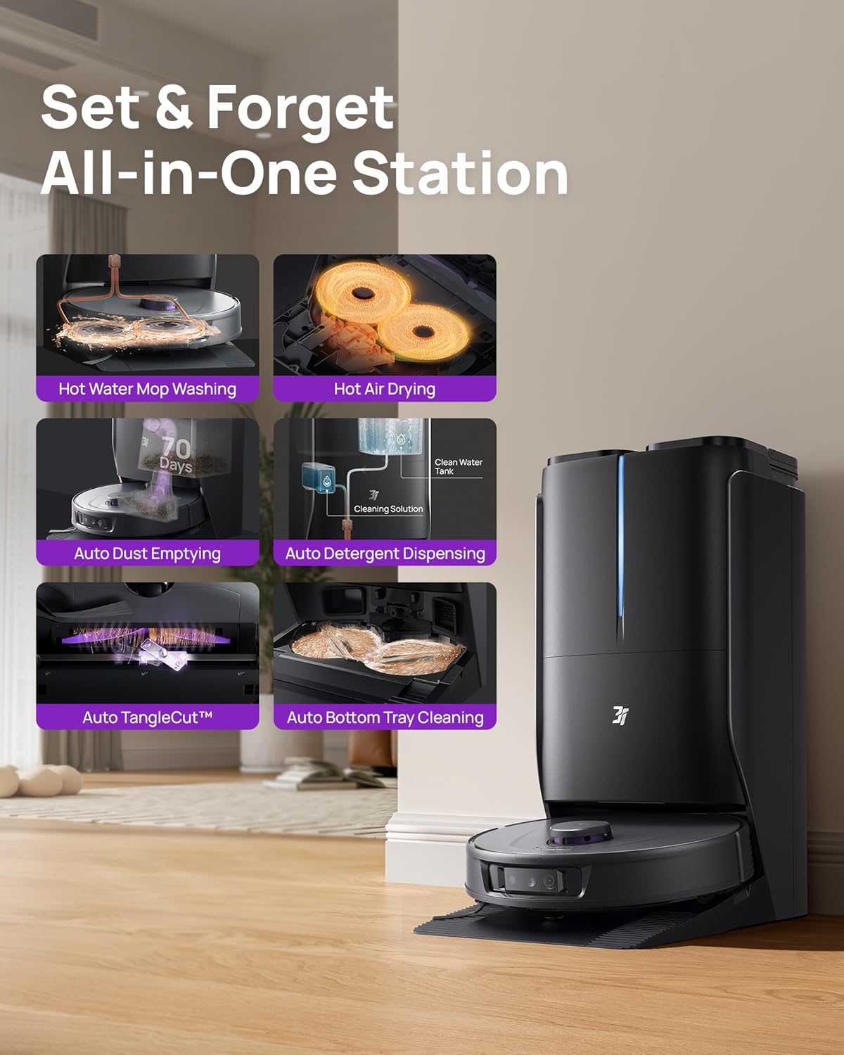 3i P10 Ultra Robot Vacuum and Mop Combo, Extendable Pad for Edge & Corner Mopping, 18000 Pa Suction Deep Cleaning, Auto Hot Water Washing & Drying, Self-Emptying, Self-Refilling, AI Obstacle Avoidance