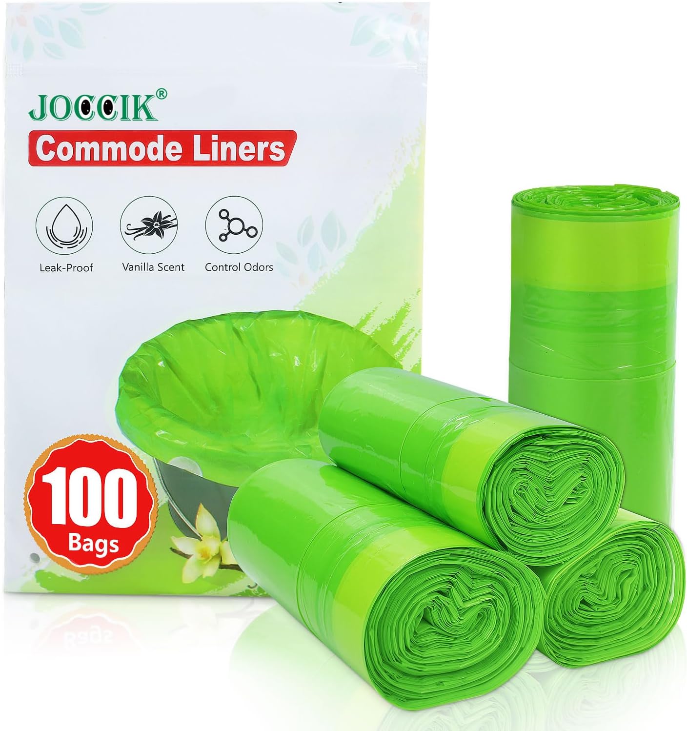 Commode Liners for Bedside Commode Vanilla Scented 100pcs Disposable Bags Universal Fit Most Standard Toilet Chair Bucket
