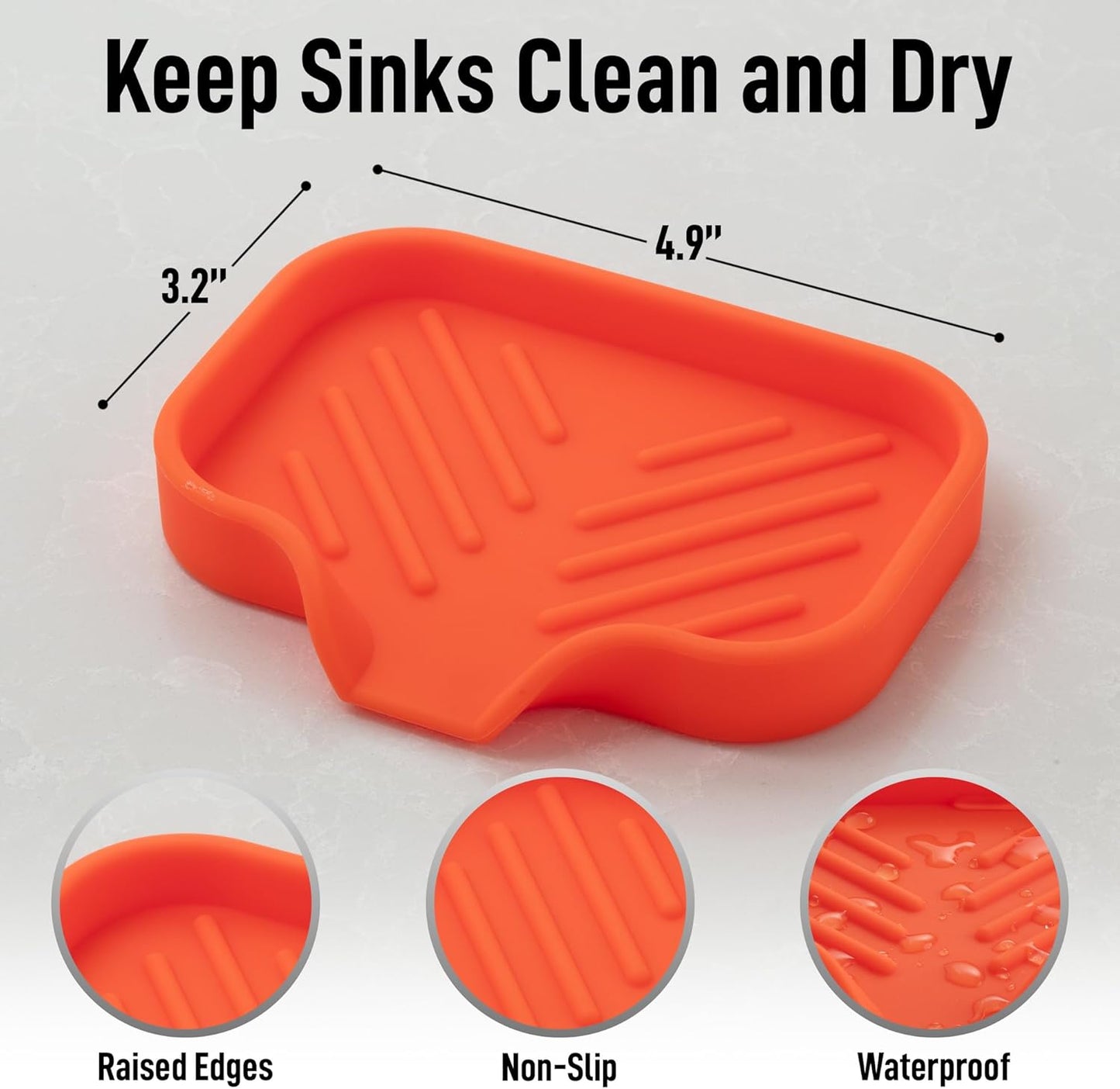 Zulay Kitchen Small Silicone Sponge Holder (4.9x3.3”) – Space-Saving Sink Organizer Tray for Sponge, Soap, Brush & More – Compact Non-Slip Dish for Kitchen & Bathroom (Orange)
