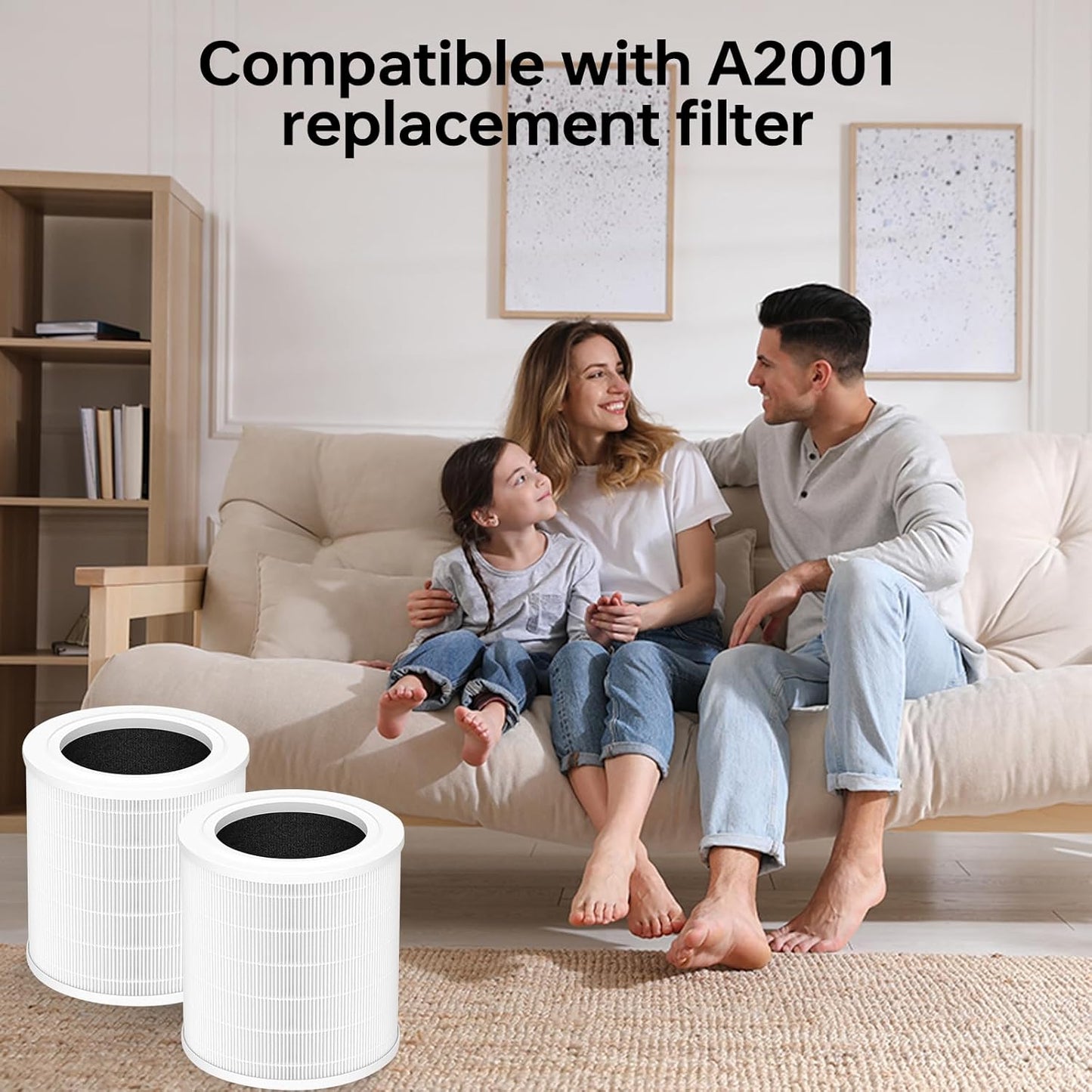 A2001 replacement filter, 3-in-1 True air purifier A2001 replacement part, compatible with par, efficient filtration with activated carbon layer, 2 packs